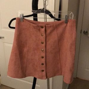 Pink suede button skirt